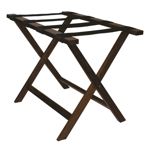 Flat Top Wooden Luggage Rack, Walnut Finish with Black Straps